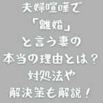 夫婦喧嘩で「離婚」と言う妻の本当の理由とは？対処法や解決策も解説！